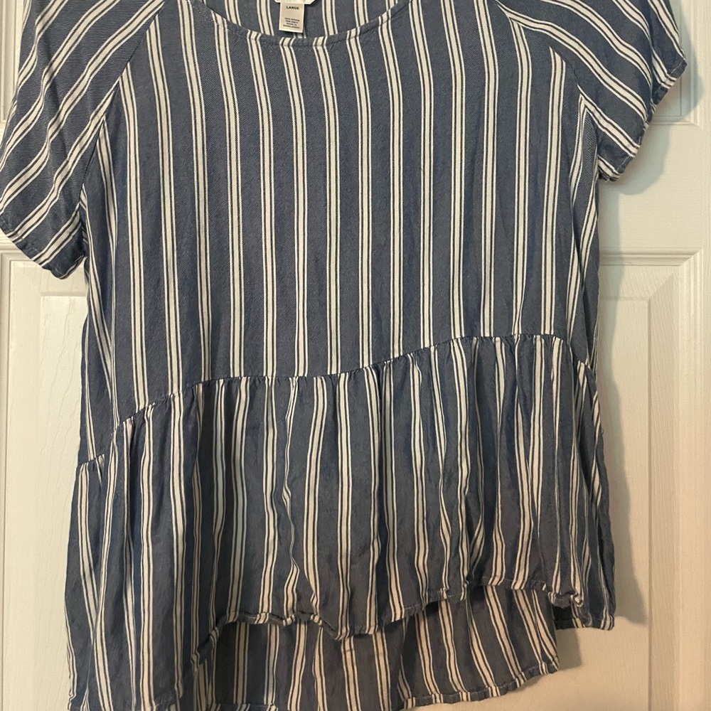 White and Blue striped crop ruffled top.
